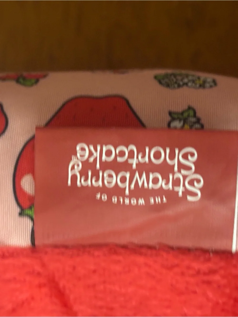 Plush Red Small Pet Bed with Strawberry-Patterned Border